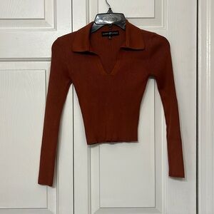 Ribbed V-Neck Top- Size: S